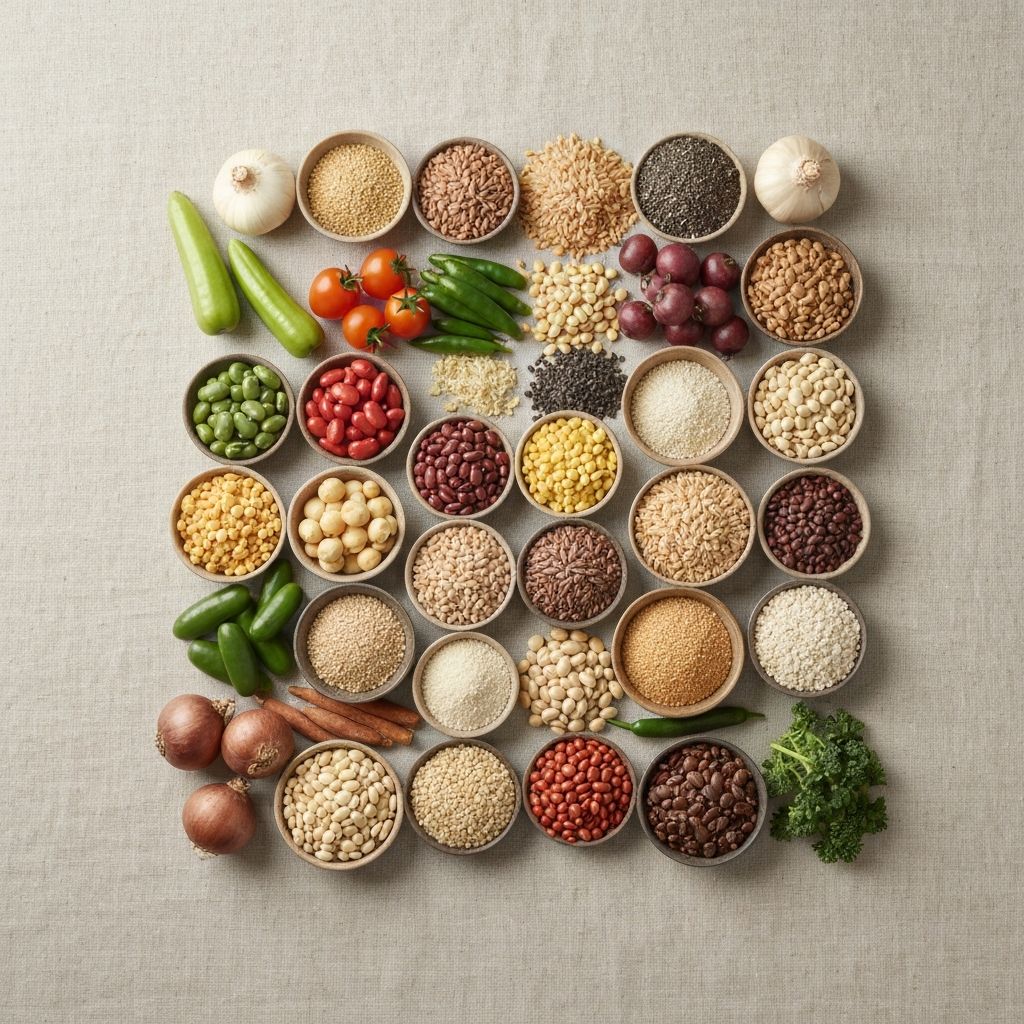 Orderly arrangement of fresh whole foods